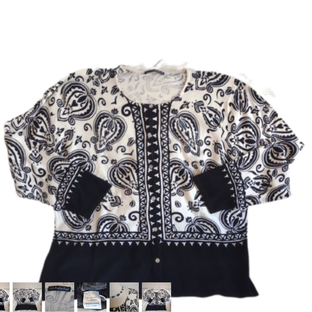 Cardigan XL Beaded Black Cream Pierri New York